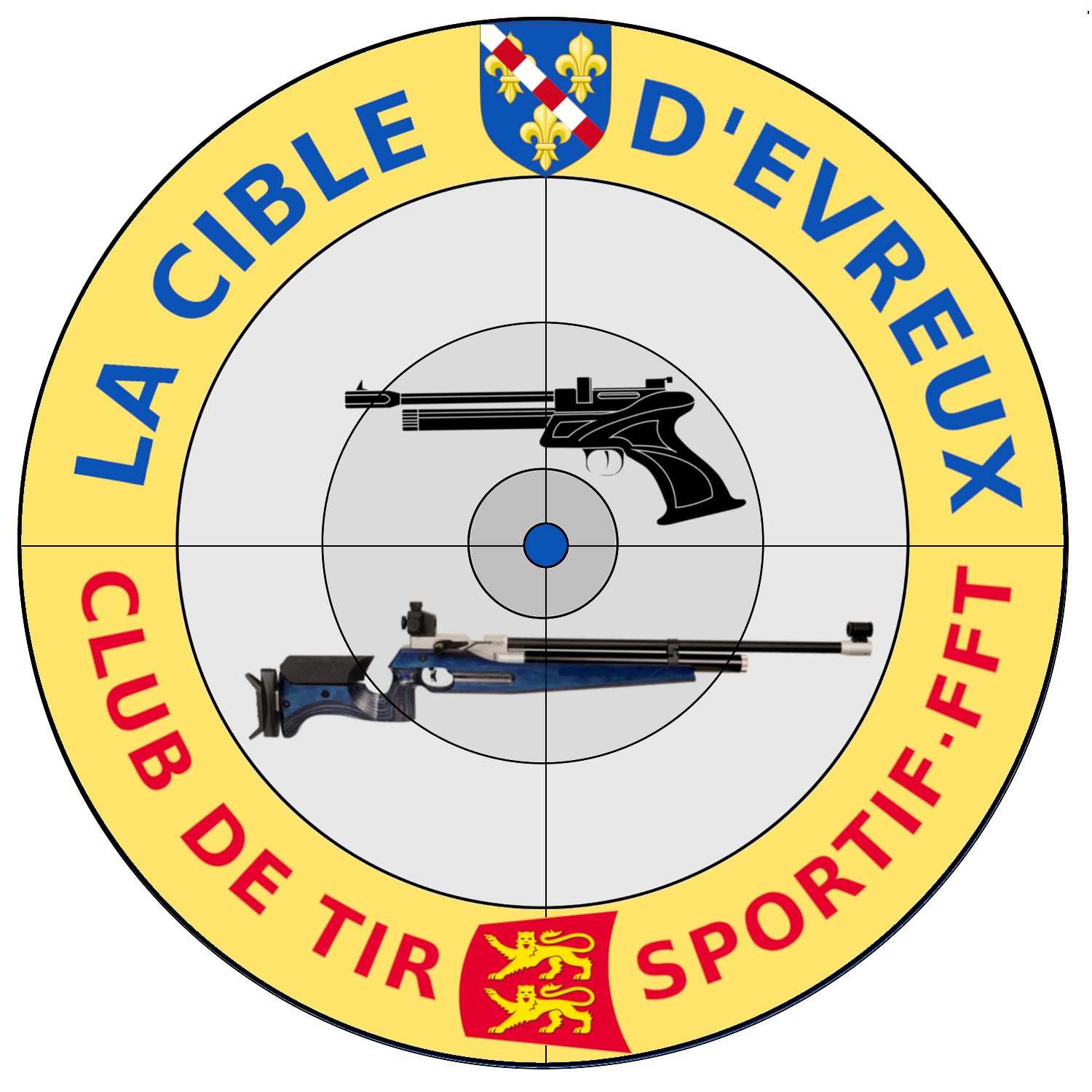 Logo du club avec le texte La cible d'Evreux Club de Tir Sportif - FFT